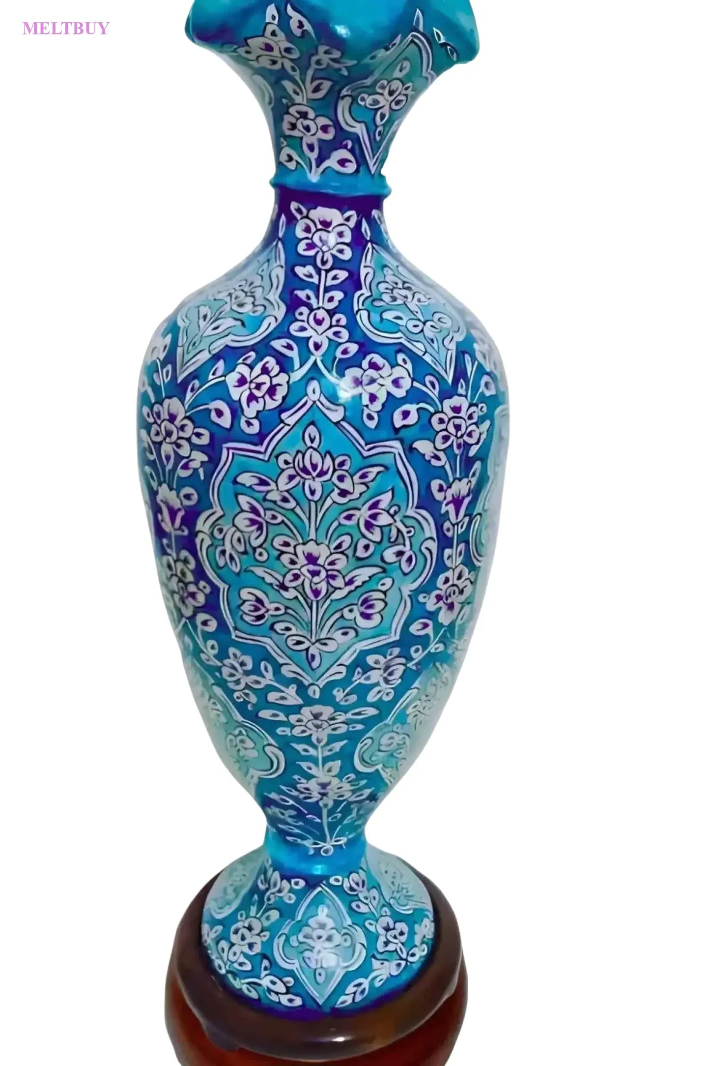 turquoise-floral-vase-with-camel-skin-design-lamp-15-inches-tall-321 | MELTBUY