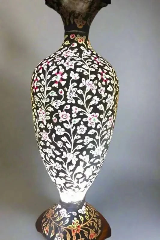 Vase Camel Skin Lamp Black Flowered Multicolor Art - MELTBUY