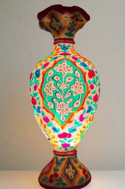 Vase Camel Skin Lamp White Ambience Green Flower Art - MELTBUY