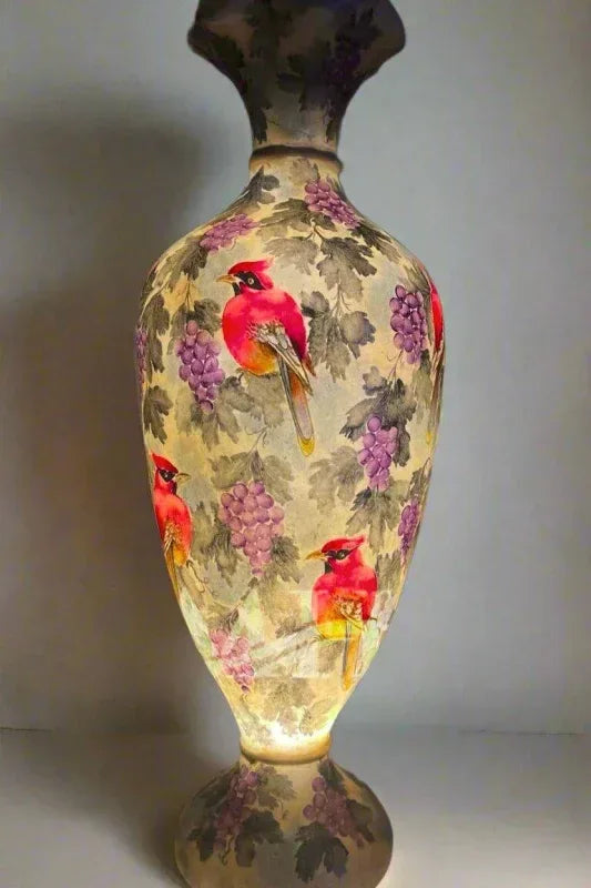 Vase camel skin lamp white ambience red birds grapes