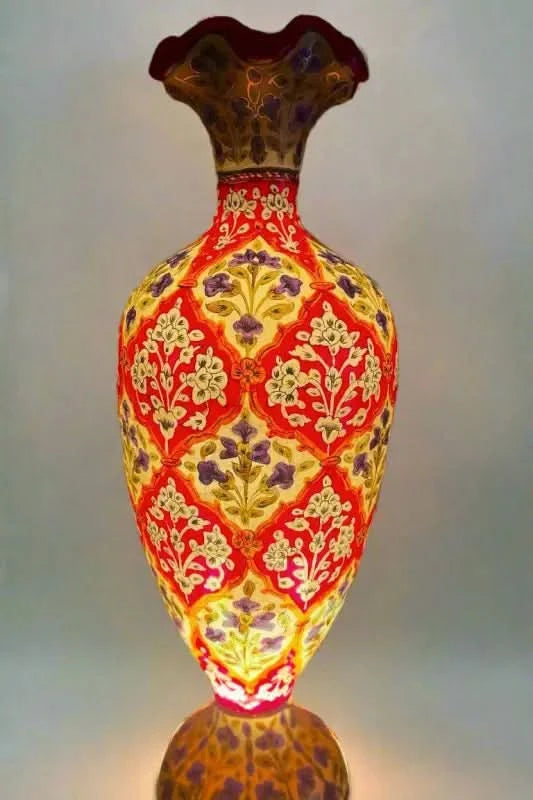 Vase Camel Skin Lamp White Beige Red Art - MELTBUY