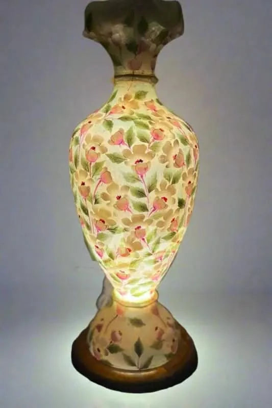 Vase Camel Skin Lamp White Green Flower Art - MELTBUY