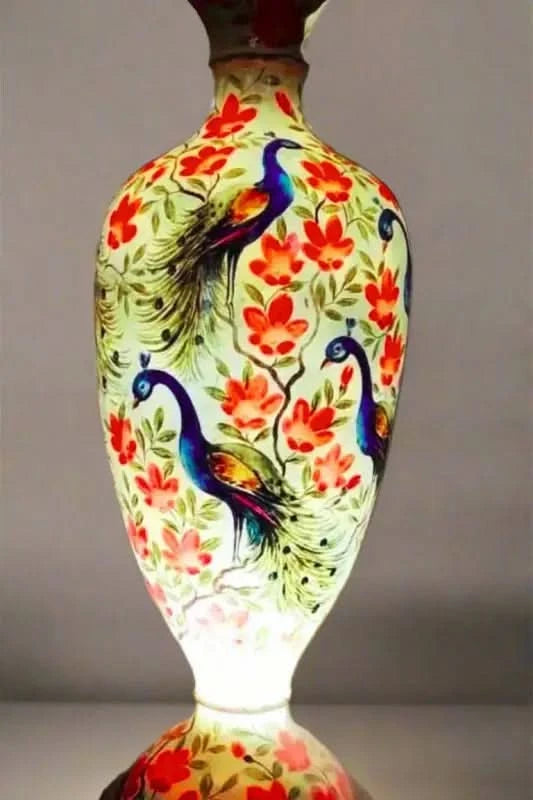Vase Camel Skin Lamp White Peacock Multicolor Art - MELTBUY
