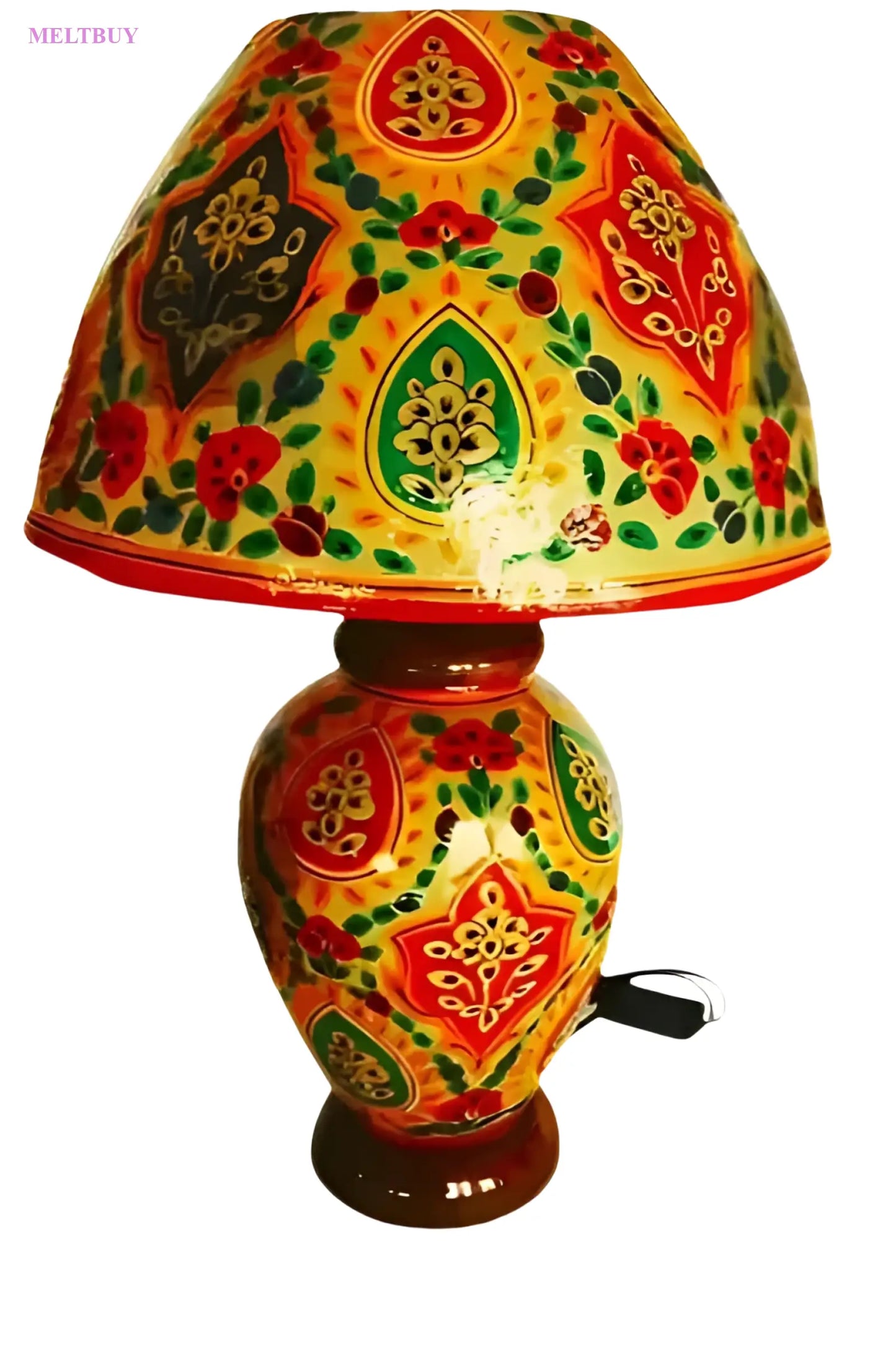 vibrant-hand-painted-camel-skin-lamp-with-yellow-ceramic-base-side-808 | MELTBUY