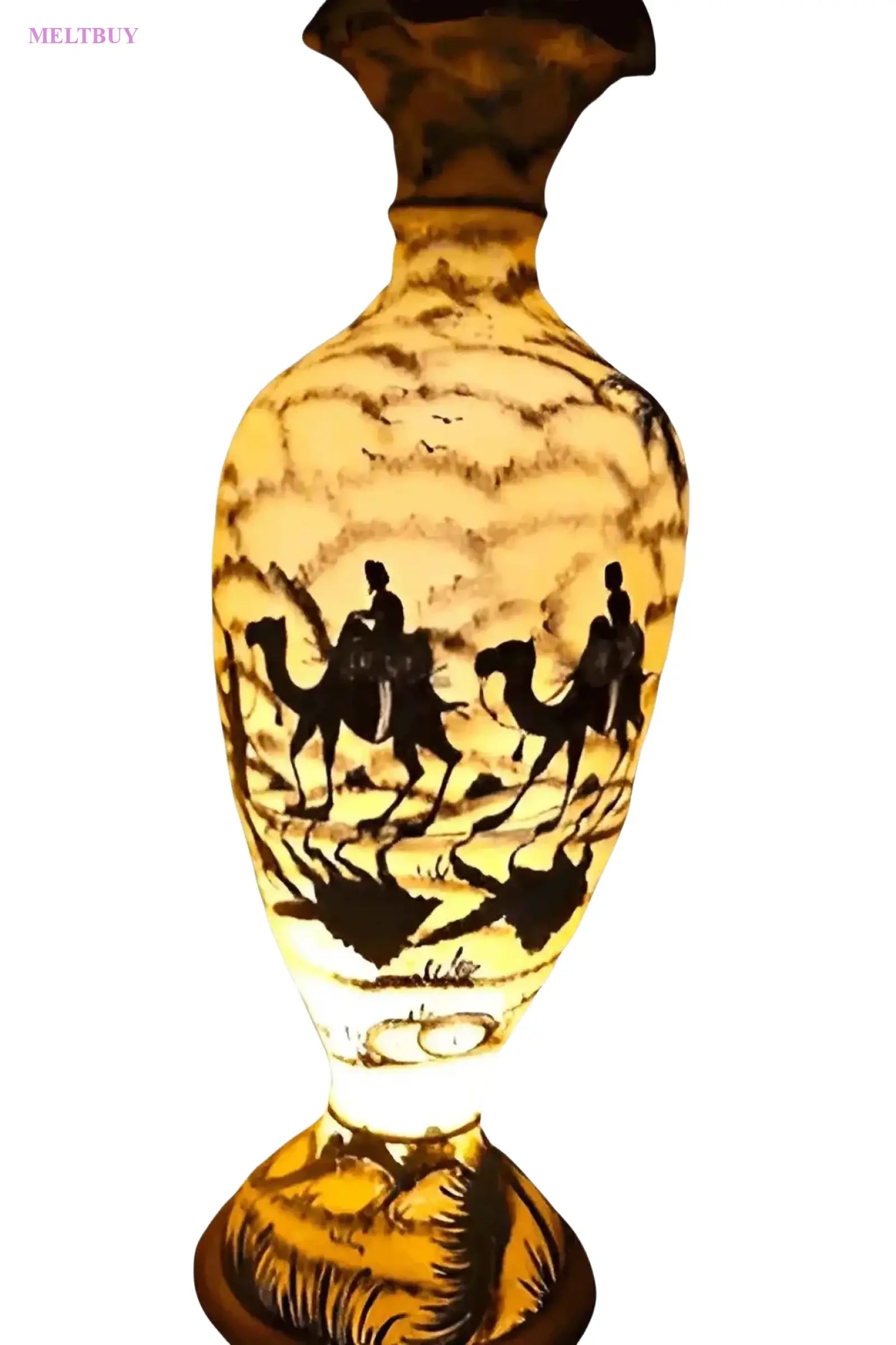 amber-vase-camel-skin-lamp-featuring-rider-silhouettes-15-inches-437 | MELTBUY