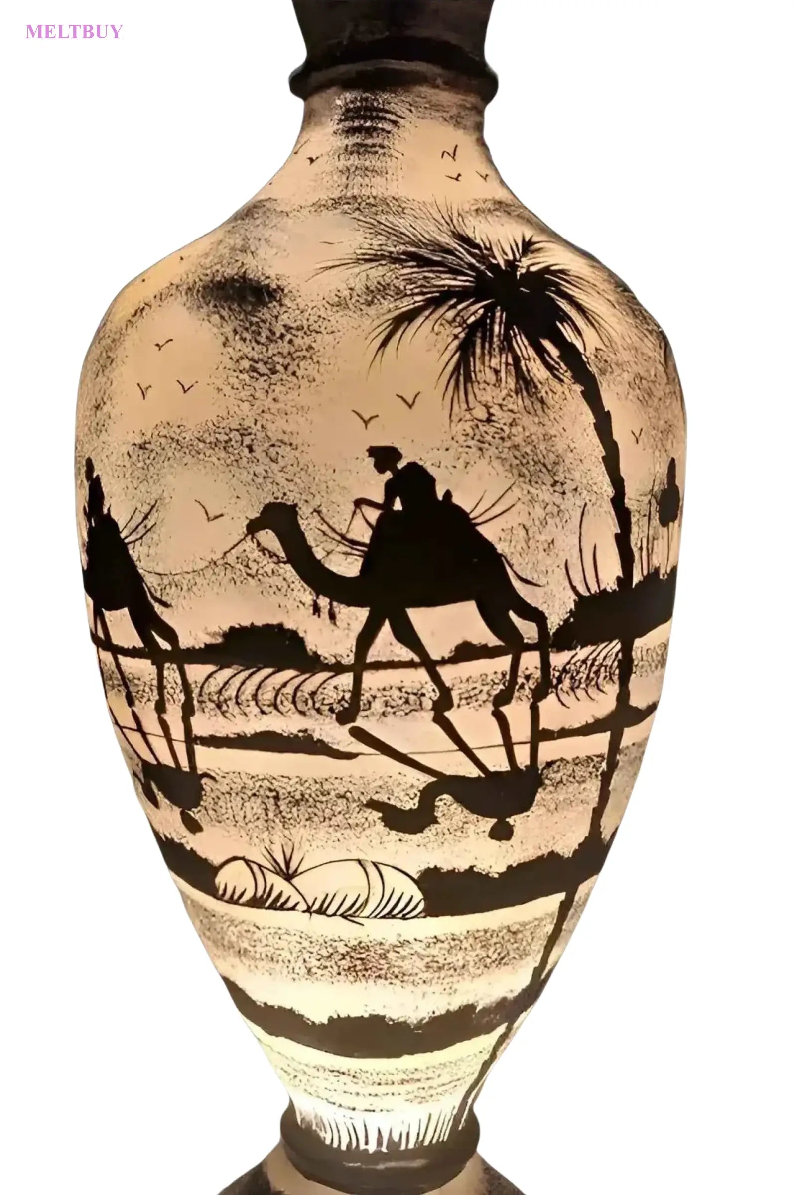 arabic-camel-skin-lamp-with-desert-scene-art-vase-15-inches-beige-165 | MELTBUY