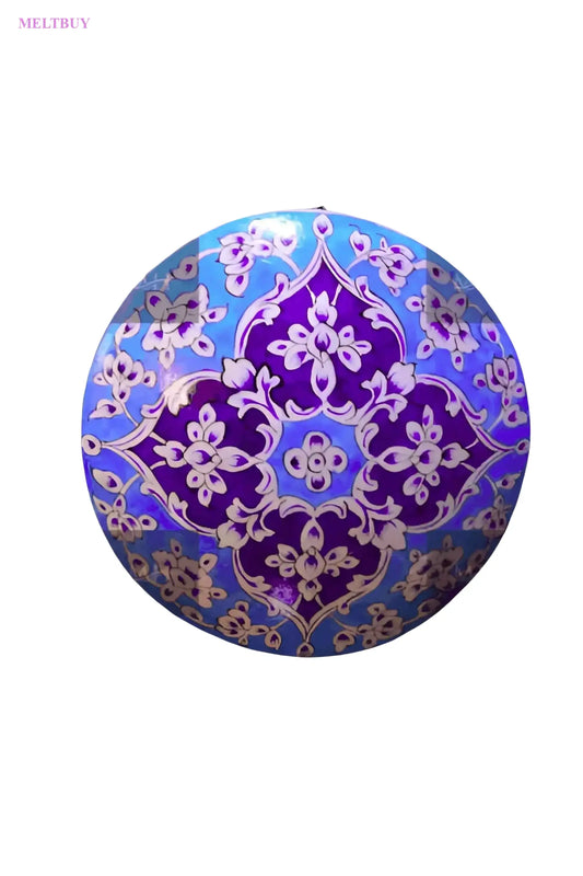 blue-pottery-wall-plate-with-floral-and-geometric-design-camel-skin-573 | MELTBUY
