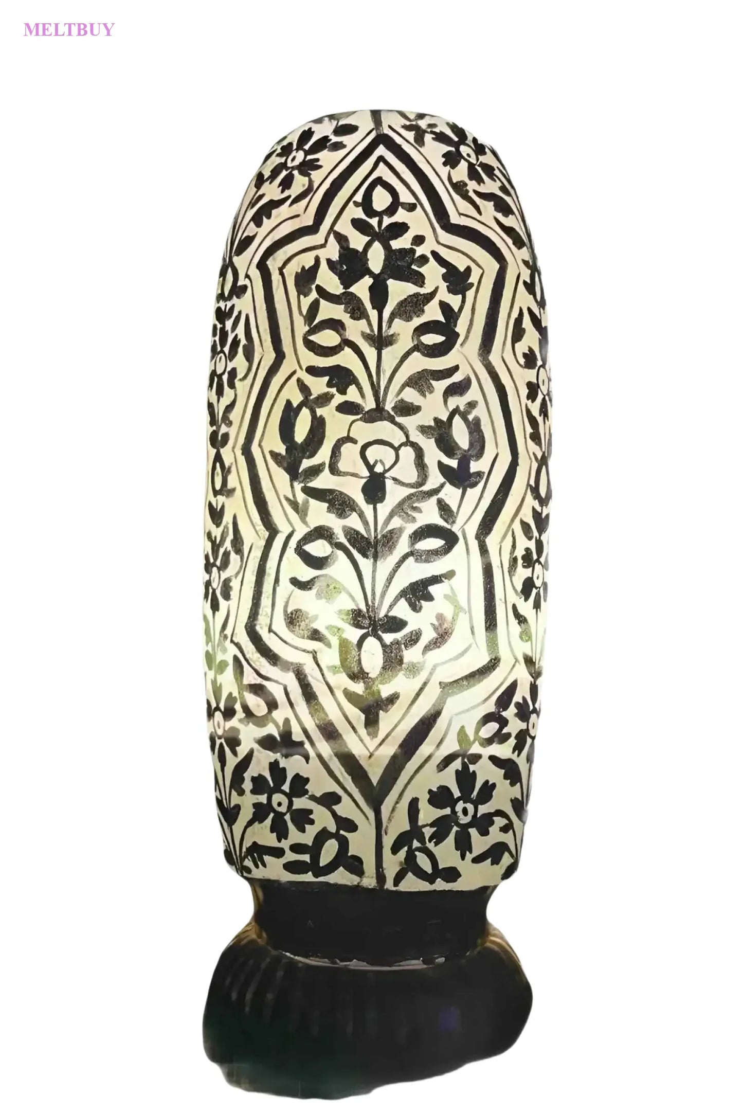 bottle-shape-camel-skin-lamp-with-black-and-cream-floral-design-12-382 | MELTBUY