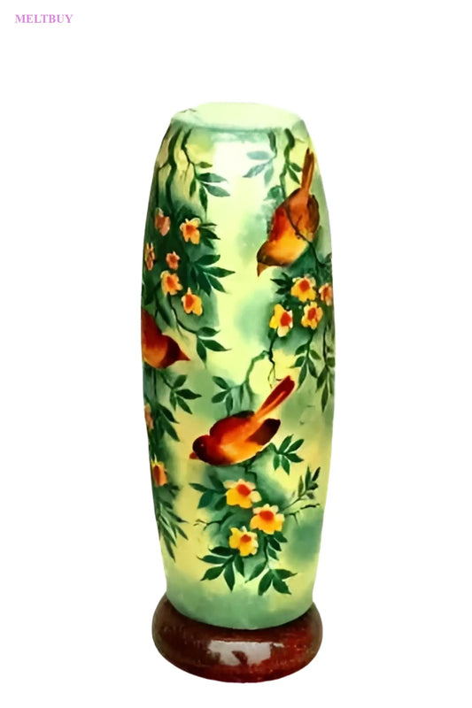bottle-shape-camel-skin-vase-with-orange-birds-and-yellow-flowers-540 | MELTBUY