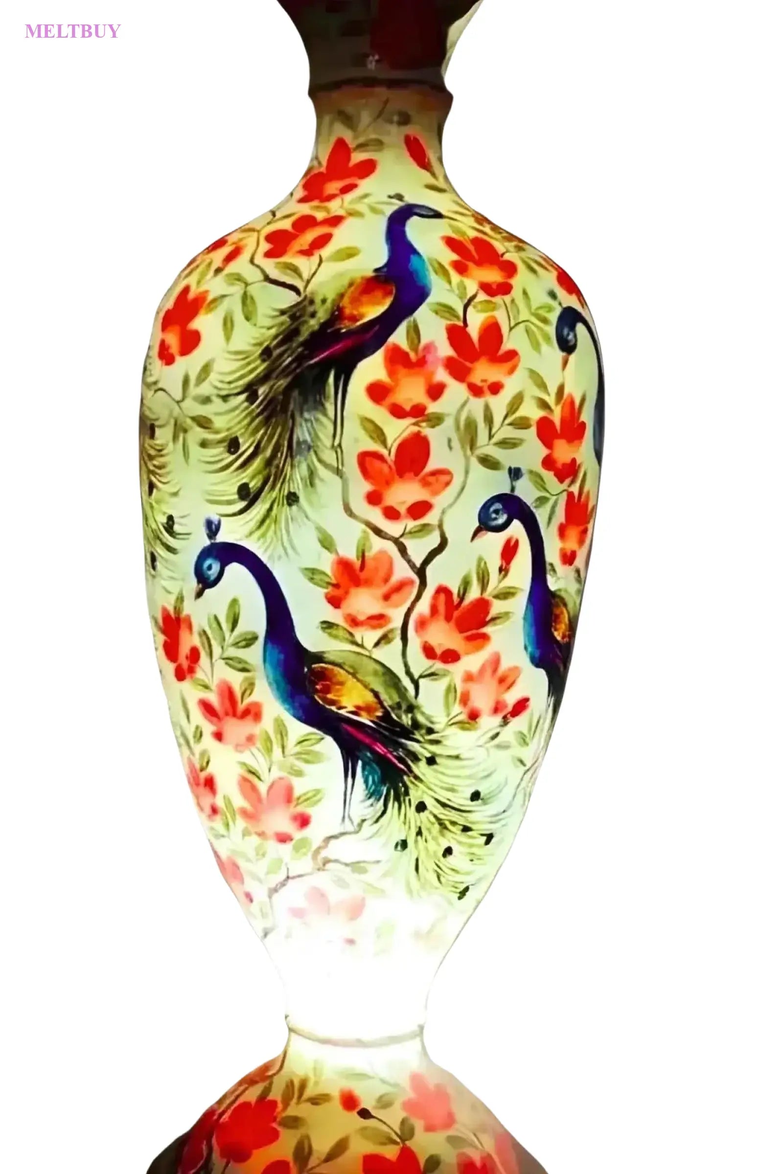 camel-skin-lamp-with-vibrant-peacock-multicolor-art-vase-15-inches-116 | MELTBUY