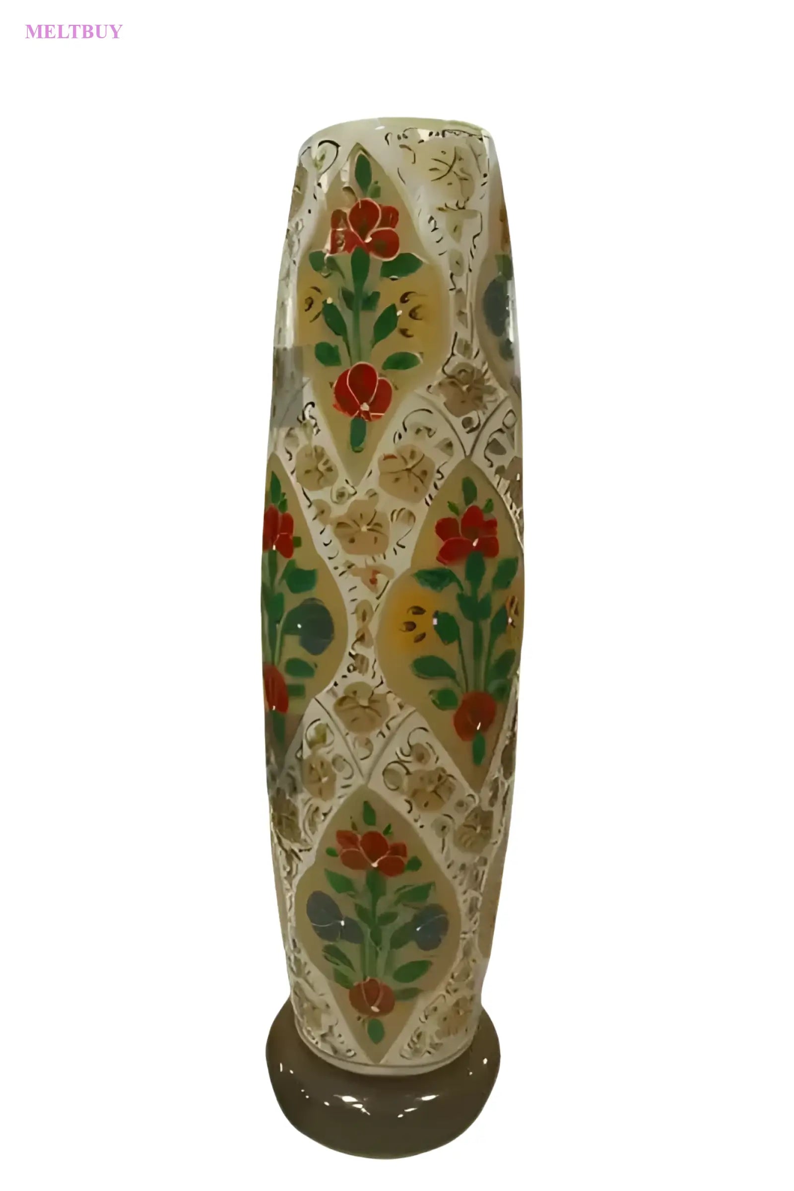 ceramic-vase-with-floral-patterns-and-skin-lamp-beige-accents-bottle-641 | MELTBUY
