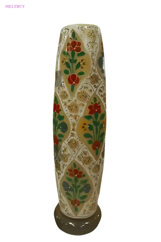 ceramic-vase-with-floral-patterns-and-skin-lamp-beige-accents-bottle-641 | MELTBUY