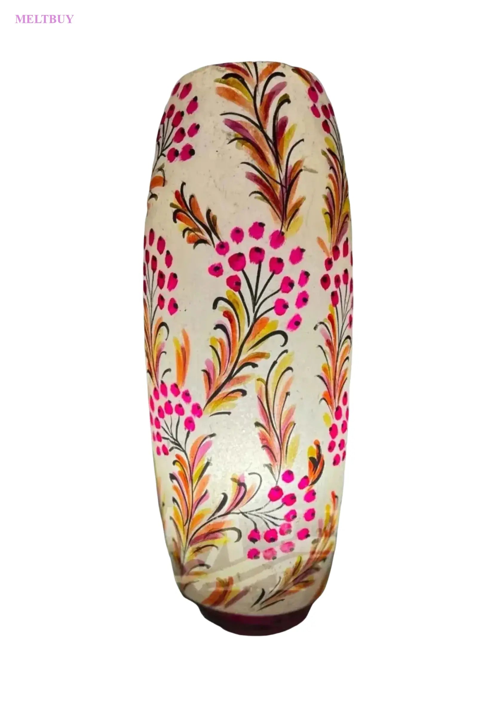 cream-hand-painted-camel-skin-lamp-with-berry-and-leaf-design-unique-802 | MELTBUY