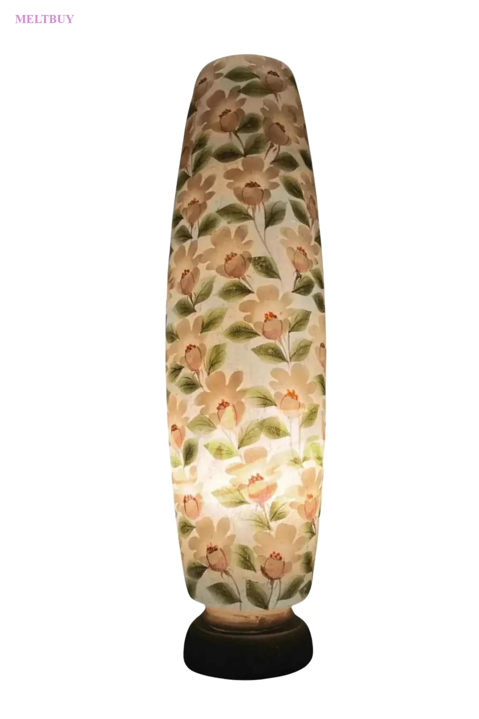 elegant-beige-camel-skin-lamp-with-frosted-floral-glass-shade-bottle-743 | MELTBUY