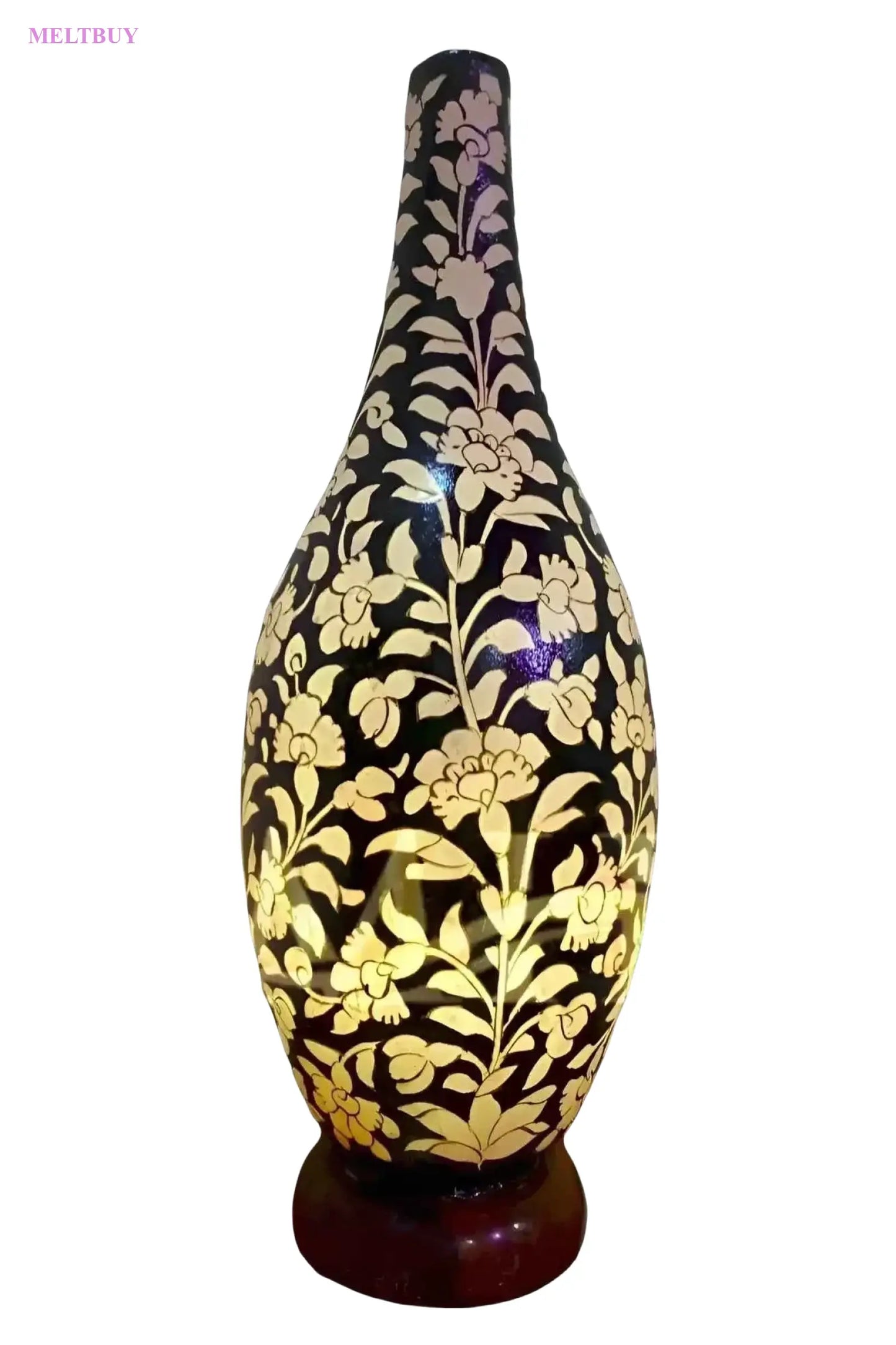 elegant-black-ceramic-vase-surahi-shape-with-camel-design-skin-lamp-247 | MELTBUY