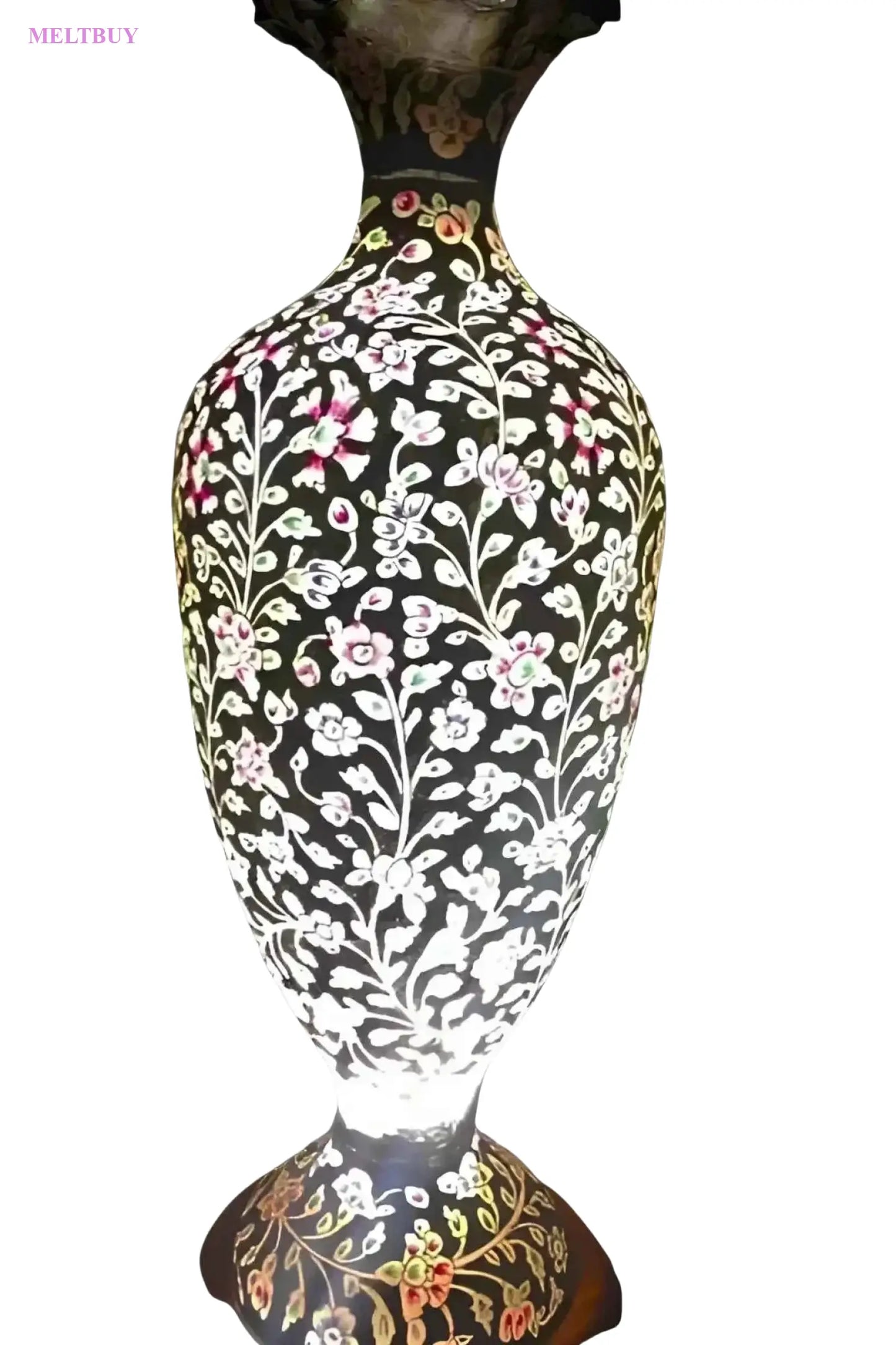 flowered-multicolor-ceramic-vase-elegant-black-art-design-camel-skin-452 | MELTBUY