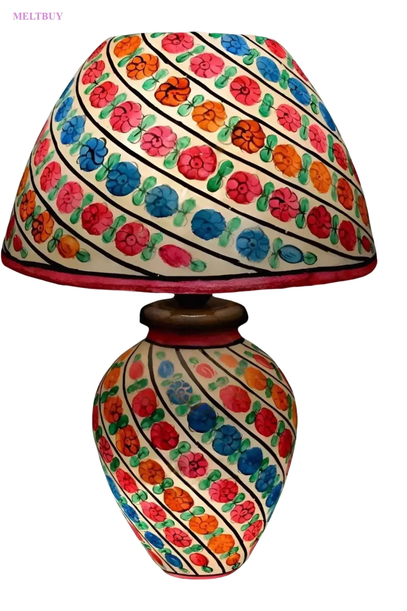 hand-painted-camel-skin-lamp-with-floral-pattern-side-table-15-inches-628 | MELTBUY