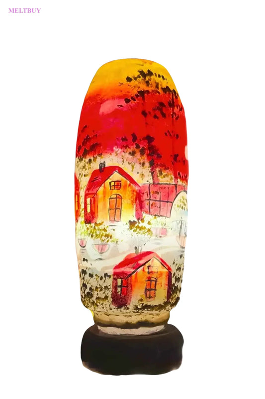 hand-painted-camel-skin-lamp-with-sunset-scene-bottle-shape-12-inches-746 | MELTBUY