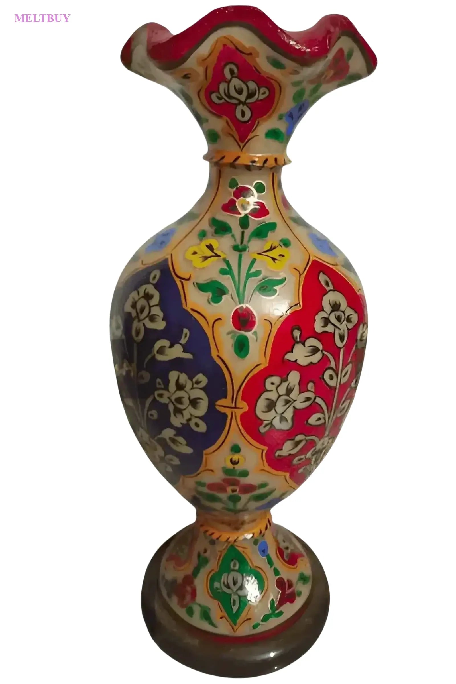 hand-painted-camel-skin-vase-with-red-rim-and-floral-design-lamp-15-173 | MELTBUY