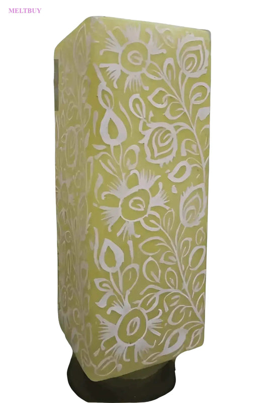 lime-green-camel-skin-lamp-with-floral-etching-box-shape-design-12-239 | MELTBUY