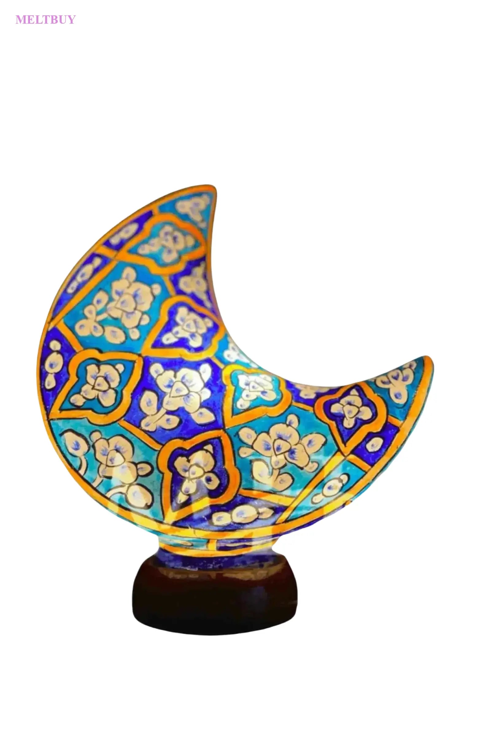 moon-shape-camel-skin-lamp-in-turquoise-and-gold-unique-decorative-270 | MELTBUY