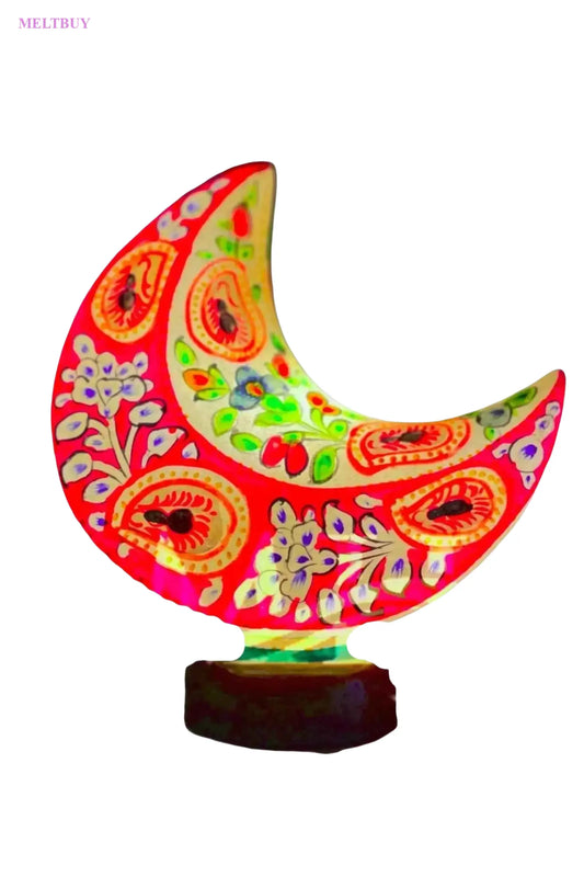 moon-shape-camel-skin-lamp-in-vibrant-red-with-elegant-paisley-347 | MELTBUY