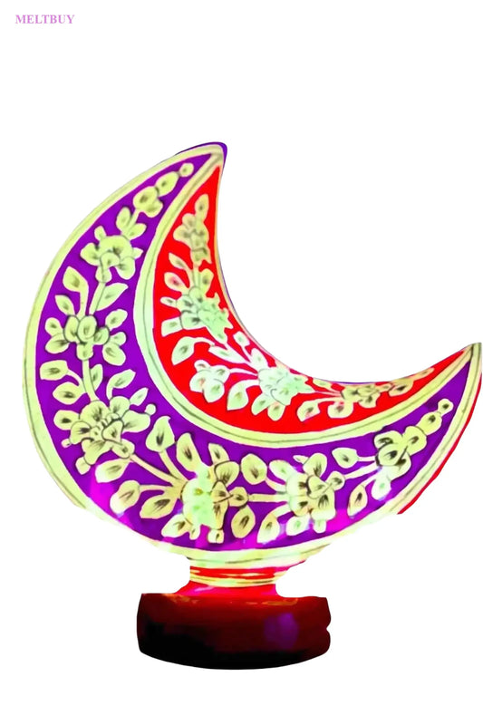 moon-shape-camel-skin-lamp-with-elegant-gold-and-green-floral-design-116 | MELTBUY