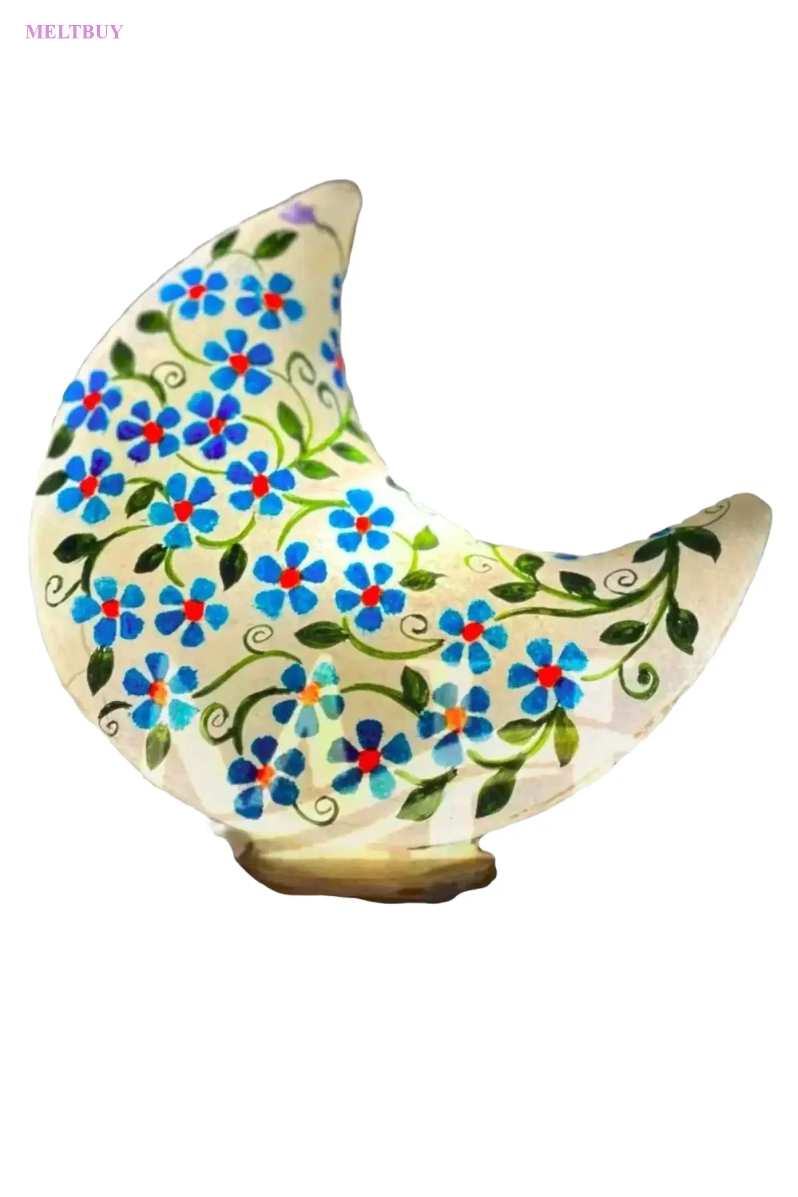 moon-shape-camel-skin-lamp-with-hand-painted-floral-design-unique-736 | MELTBUY