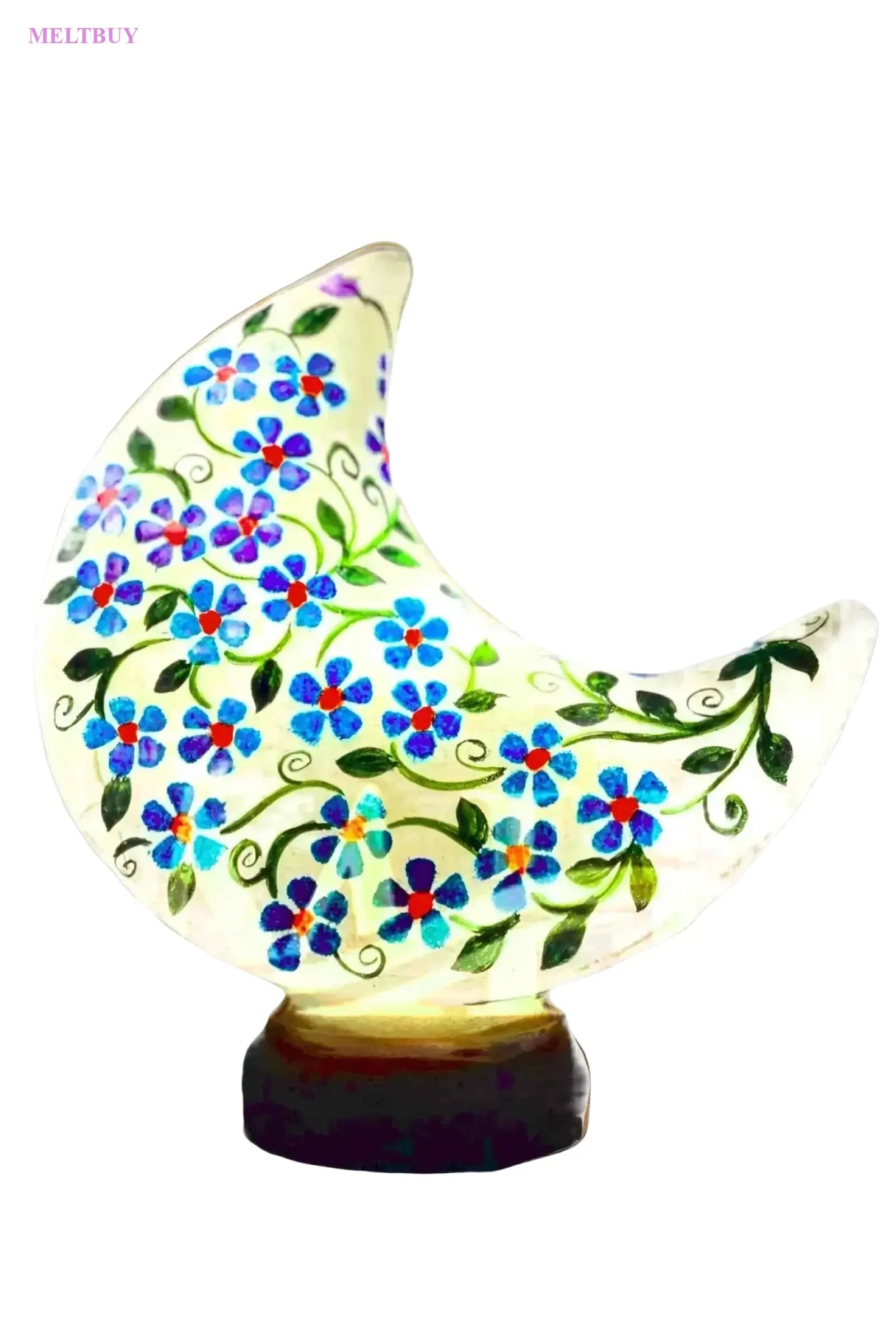 moon-shape-camel-skin-lamp-with-hand-painted-floral-design-unique-675 | MELTBUY