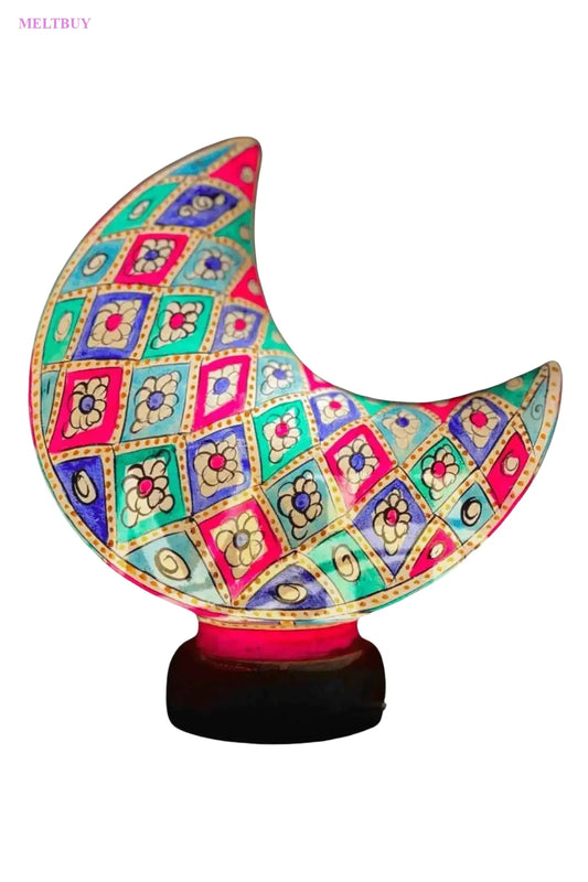 moon-shape-camel-skin-lamp-with-mosaic-floral-design-9-inches-vibrant-523 | MELTBUY