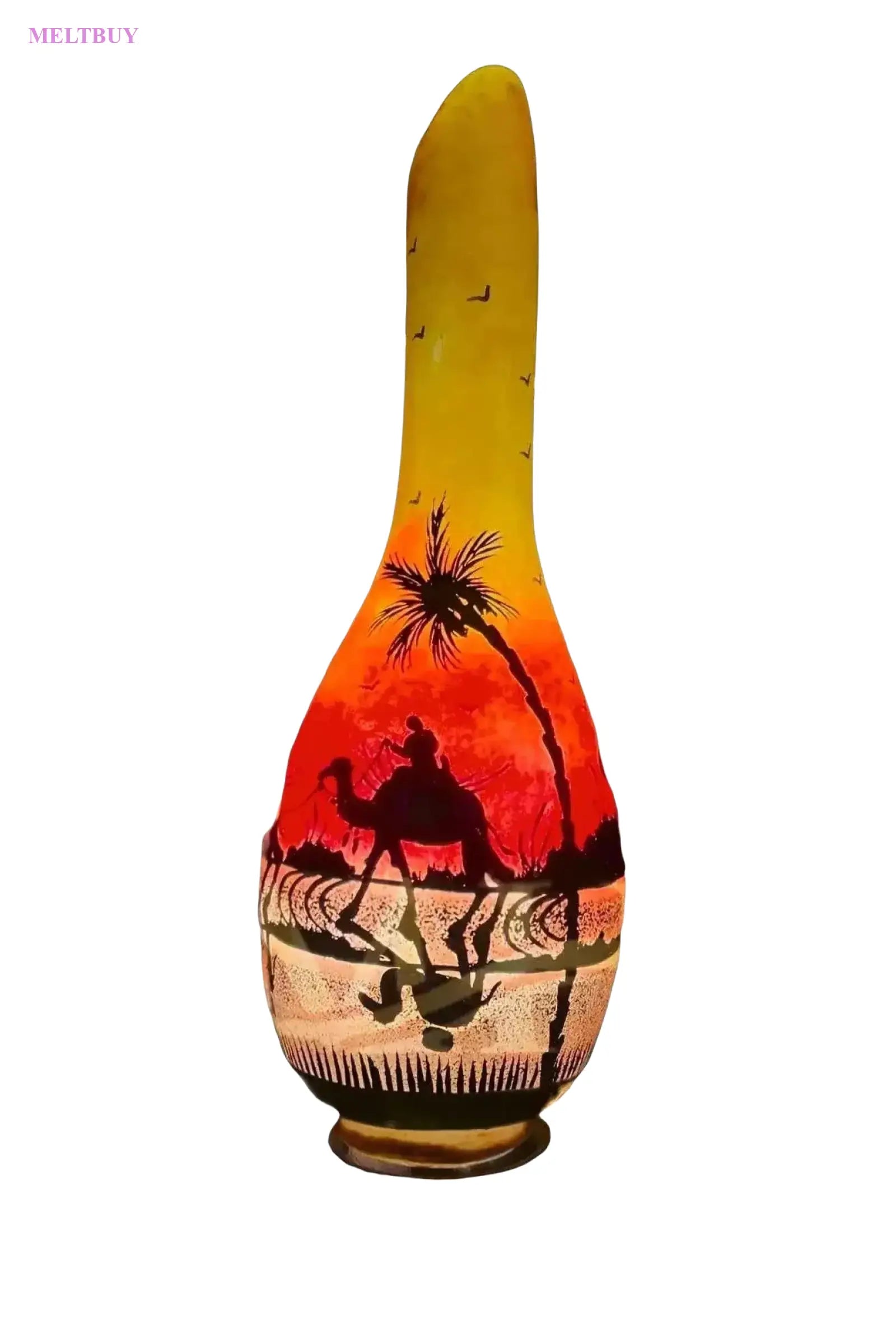 orange-camel-art-lamp-with-sunset-and-palm-silhouettes-surahi-shape-189 | MELTBUY