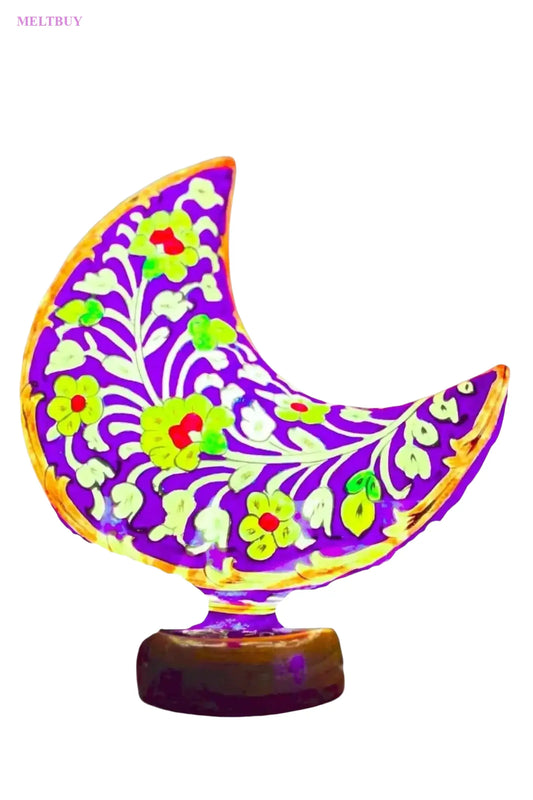 purple-camel-skin-lamp-in-moon-shape-with-floral-design-9-inches-631 | MELTBUY
