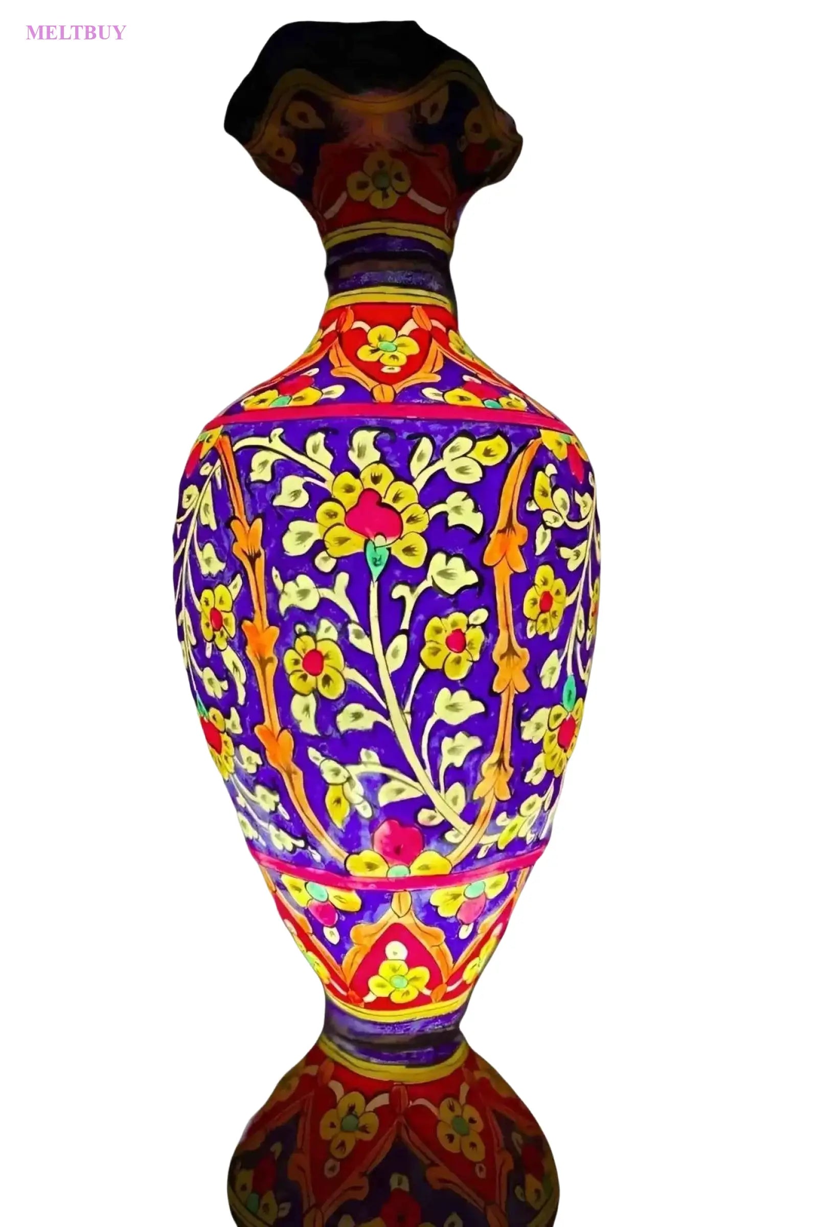 purple-ceramic-vase-with-vibrant-yellow-flower-art-camel-skin-lamp-15-179 | MELTBUY