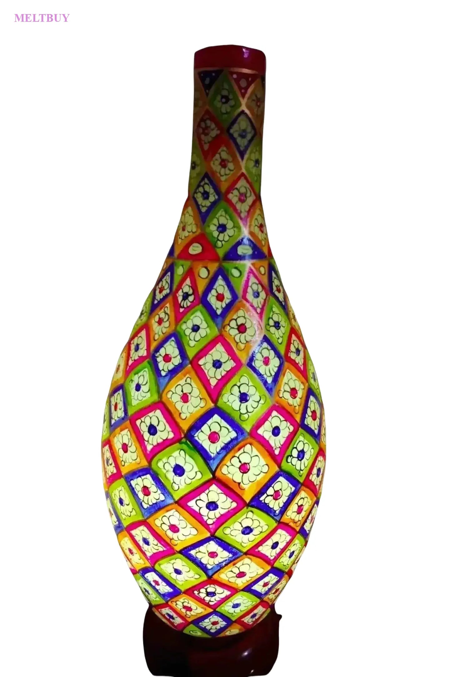 rainbow-color-ceramic-vase-with-surahi-shape-design-camel-skin-lamp-754 | MELTBUY