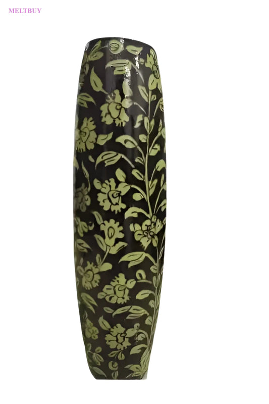 skin-lamp-black-vase-with-pale-yellow-floral-pattern-bottle-shape-408 | MELTBUY