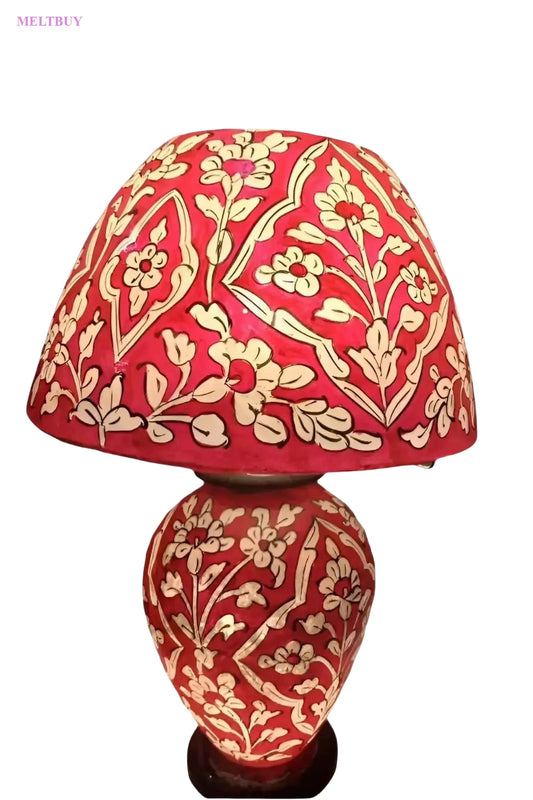 skin-lamp-red-ceramic-table-with-cream-floral-vine-pattern-stylish-789 | MELTBUY
