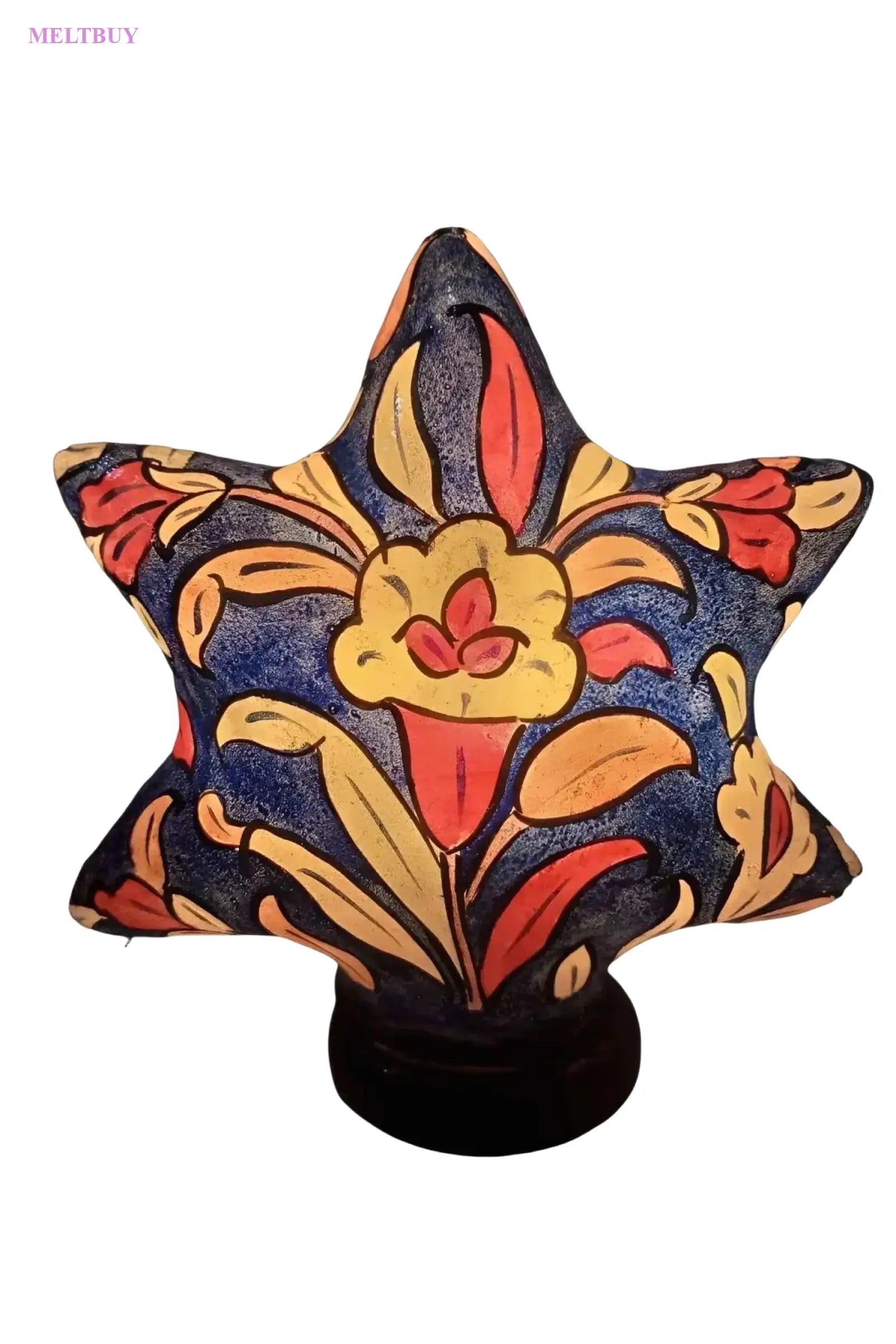 star-shape-camel-skin-lamp-blue-with-hand-painted-floral-design-505 | MELTBUY