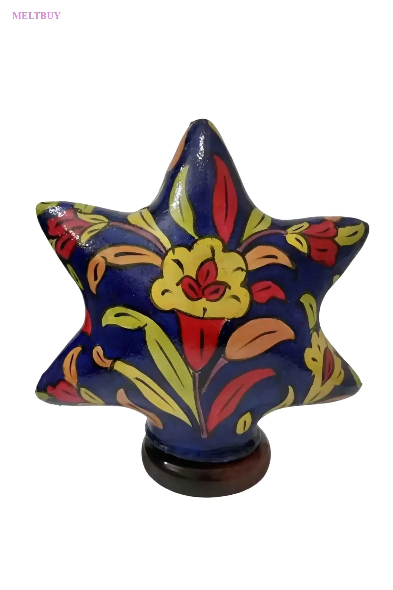 star-shape-camel-skin-lamp-blue-with-hand-painted-floral-design-506 | MELTBUY