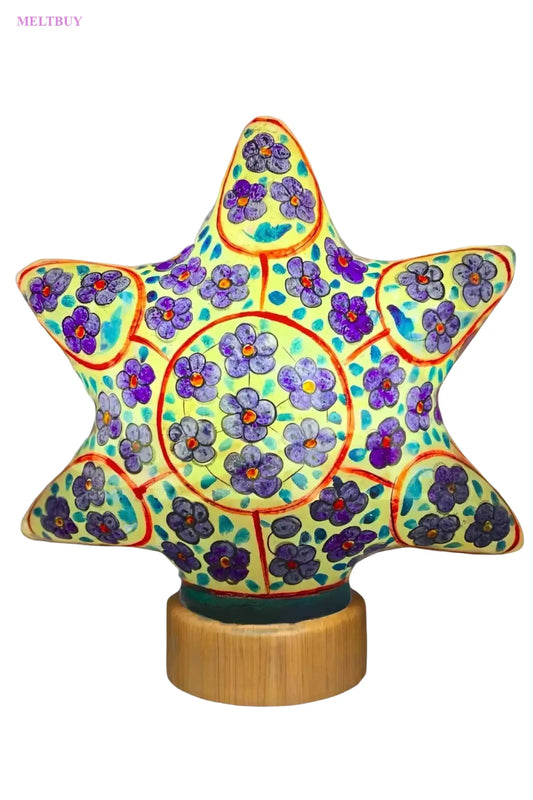 star-shape-camel-skin-lamp-with-yellow-and-purple-floral-design-9-906 | MELTBUY