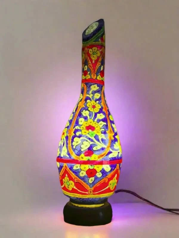Surahi Shape Camel Skin Lamp Beautiful Blue Multicolor Art - MELTBUY