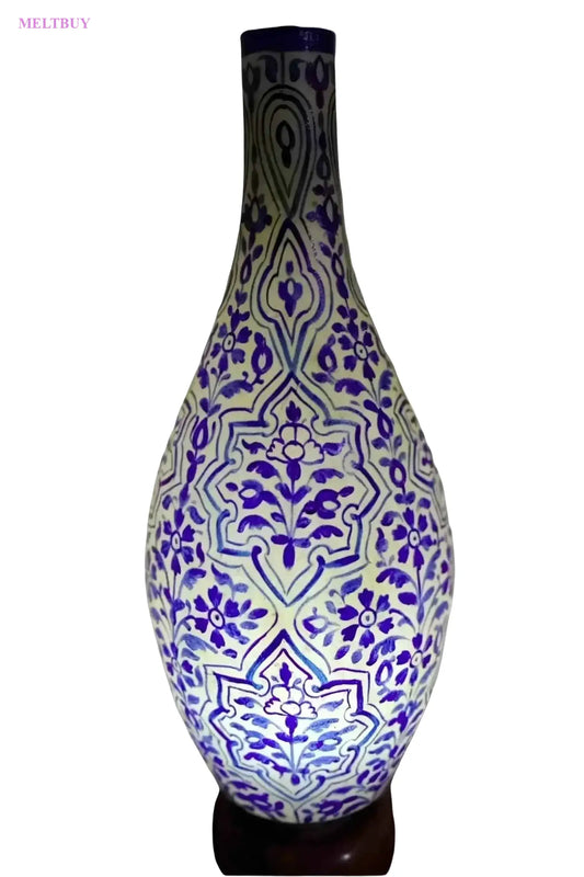 surahi-shape-camel-skin-lamp-blue-ceramic-vase-for-elegant-home-decor-648 | MELTBUY