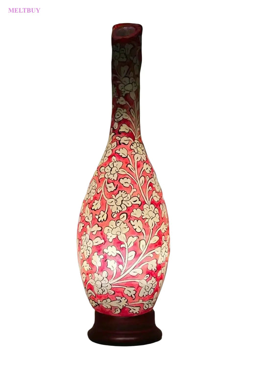 surahi-shape-camel-skin-lamp-red-ceramic-vase-with-floral-patterns-16-607 | MELTBUY
