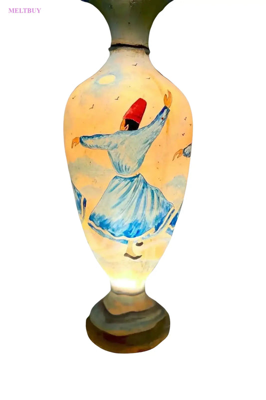 turkish-ceramic-vase-with-swirling-dancer-design-camel-skin-lamp-15-120 | MELTBUY