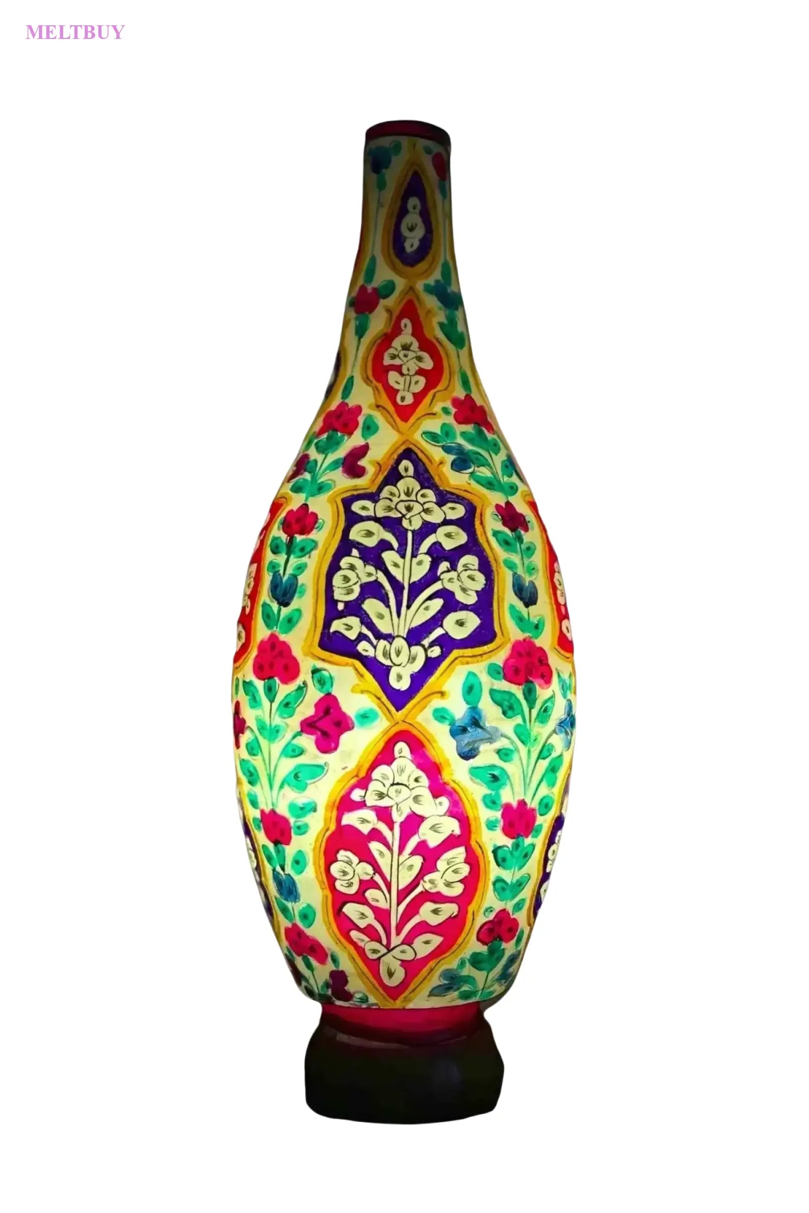 unique-rainbow-green-ceramic-lamp-hand-painted-design-surahi-shape-479 | MELTBUY