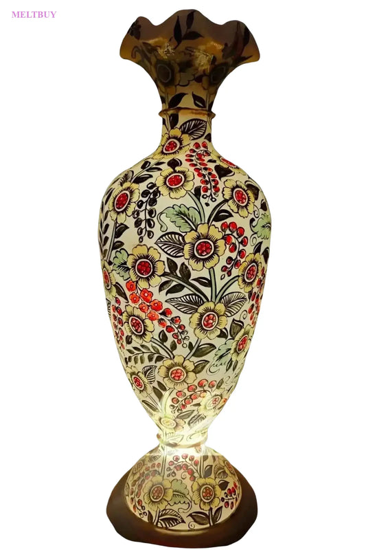 vase-camel-skin-glass-with-fluted-top-and-floral-patterns-unique-lamp-751 | MELTBUY