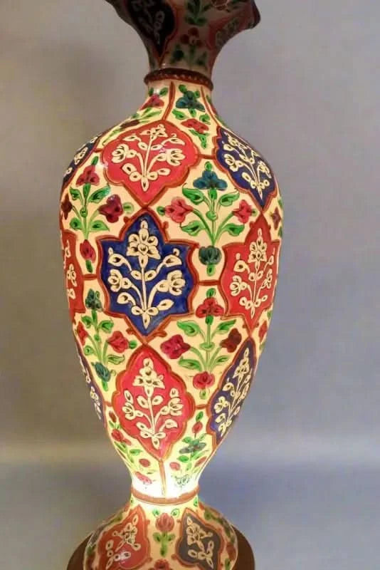 Vase Camel Skin Lamp Red Green Blue Multicolor Flowers Art - MELTBUY