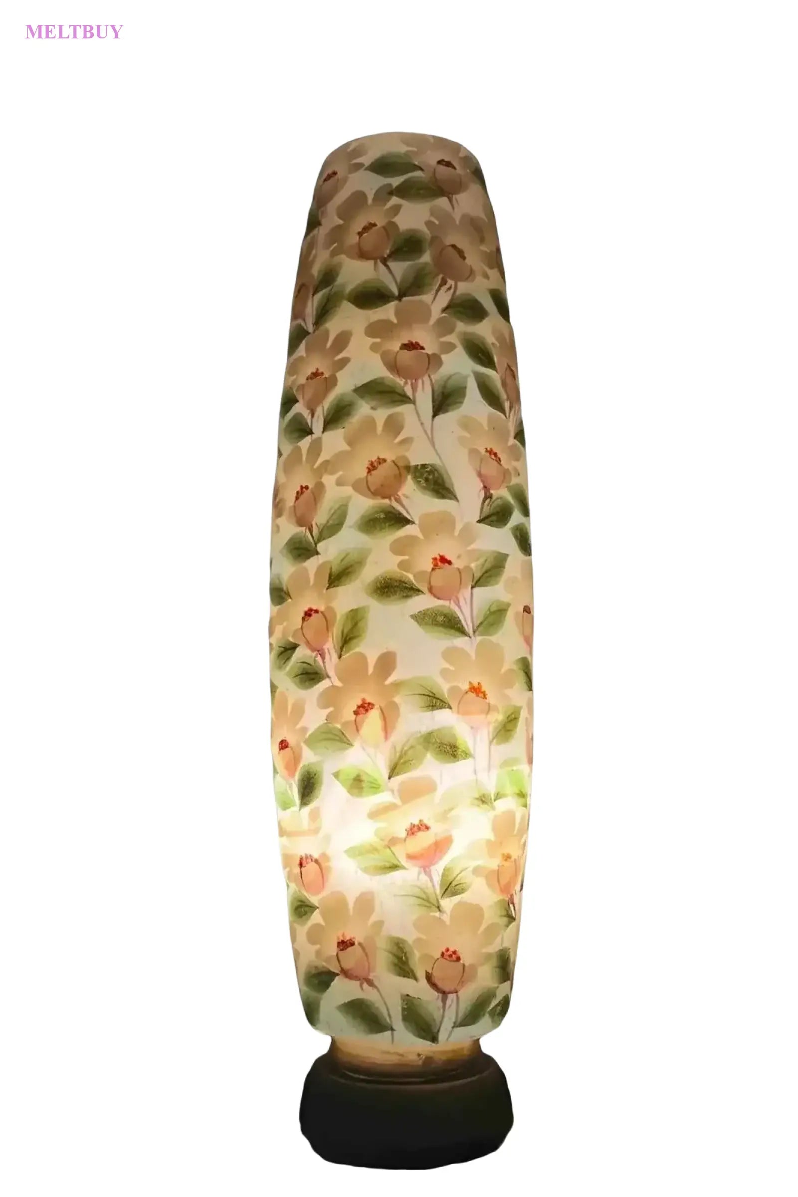 white-camel-skin-lamp-with-peach-and-green-floral-design-bottle-shape-824 | MELTBUY