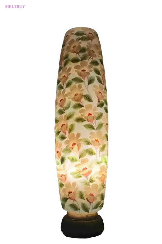 white-camel-skin-lamp-with-peach-and-green-floral-design-bottle-shape-824 | MELTBUY